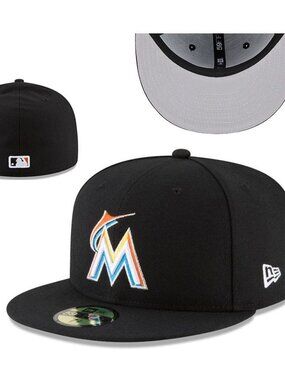 New Era Miami Marlins Black Snapback with Teal & Orange Logo